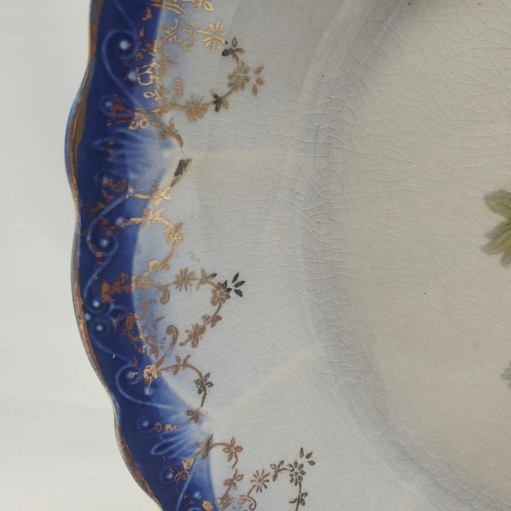 Vintage Antique Imperial China  S.V.O.C.  Co Soup Bowl‎ RARE Blue Gold Floral.